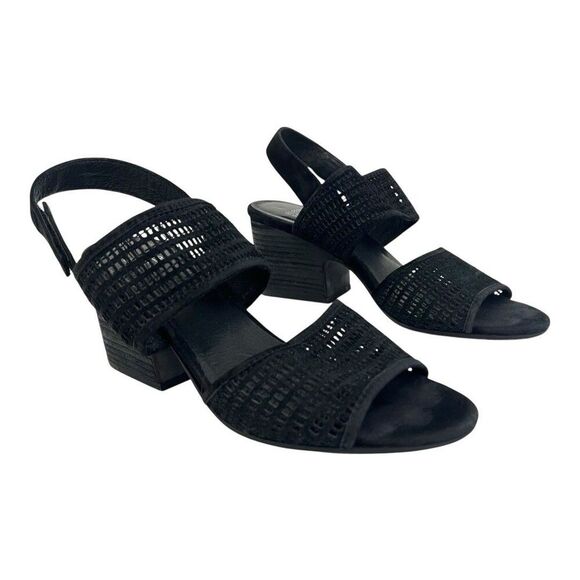 Eileen Fisher Size 9 Finn Black Mesh Suede Ankle Strap Sandals Slingback - Picture 1 of 8